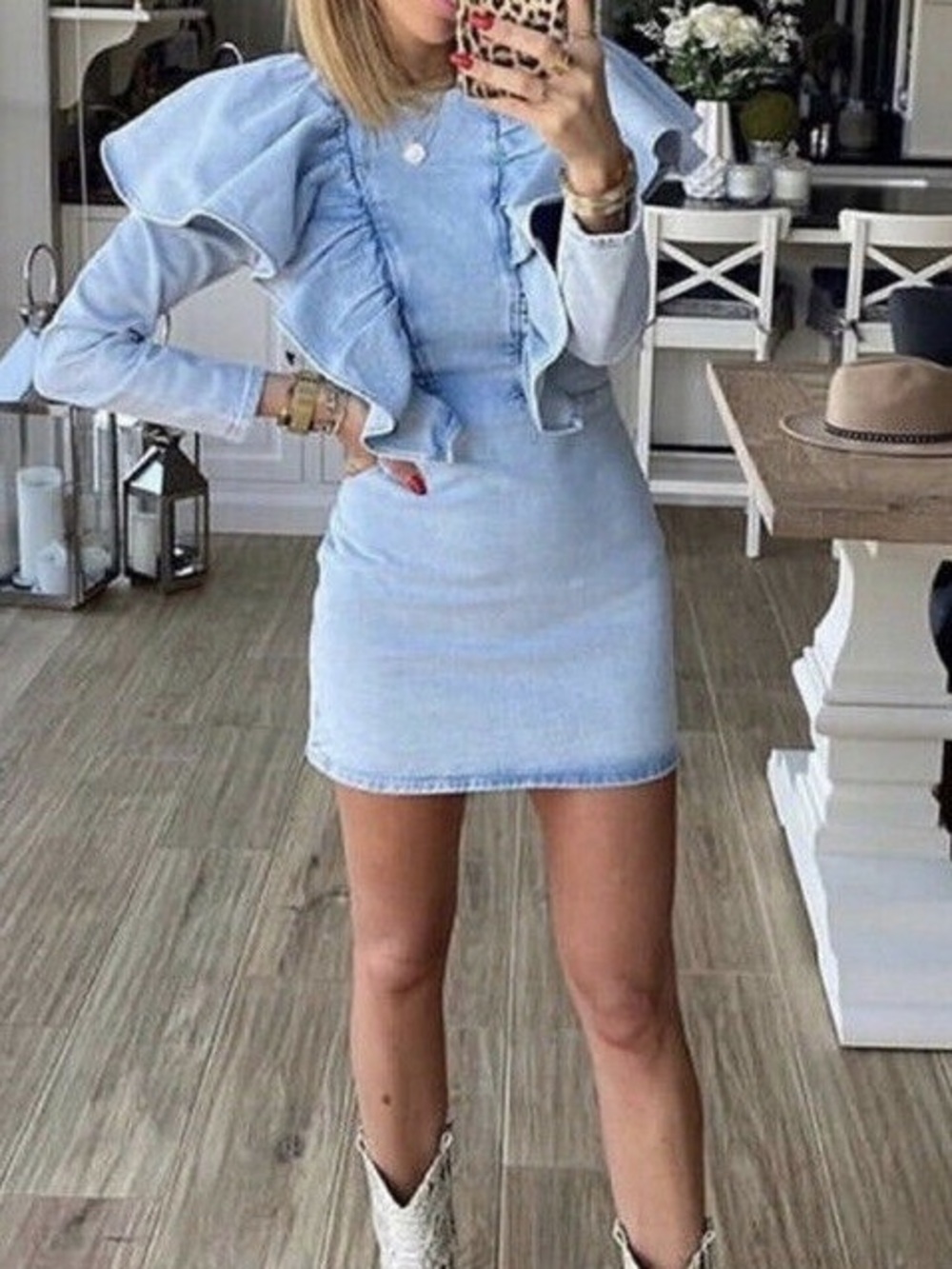 Zara women Ruffle Denim Dress NWT ✨ - Picture 8 of 10